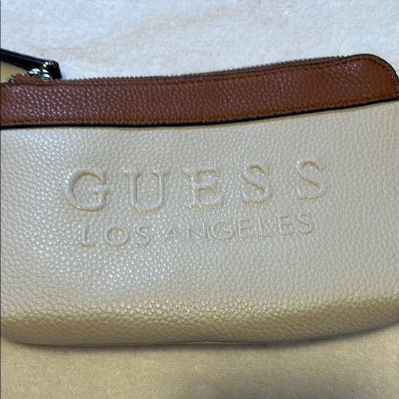 Guess Cream and Brown Clutch Wristlet with Embossed Logo - Picture 2 of 8